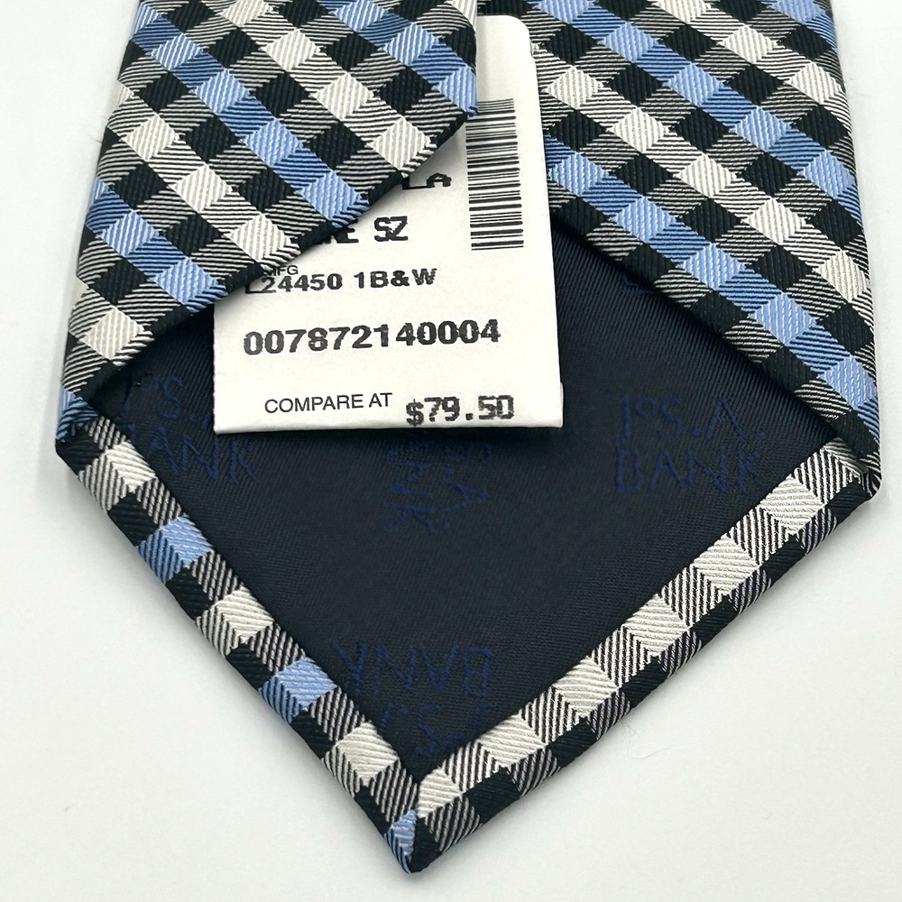 Jos. A. Bank 100% Silk Men's Neck Tie Black Blue White Plaid 3.5 Width 60 Length - Picture 9 of 12